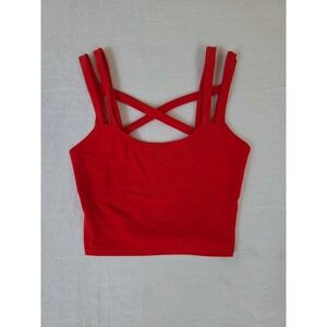 Wolven Crop Top Strappy Cross Front Medium Red Festival Yoga Athleisure